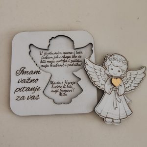 personalizirana drvena pitalica za kumove – anđeo